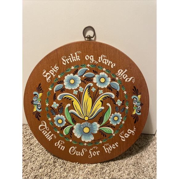 Vintage Swedish Berggren Decorative 12.5” Hanging Board Handpainted - Picture 1 of 6